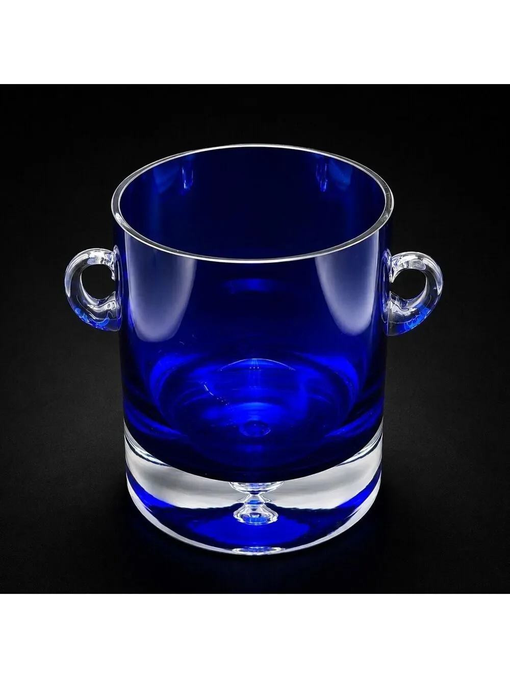 Vintage BLOCK Stockholm Cobalt Blue Crystal Ice Bucket Bubble Base 6 7/8